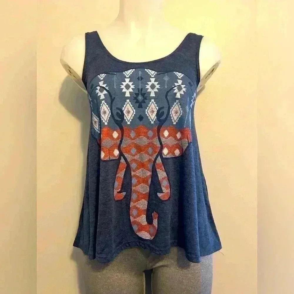 LOL Vintage tank, elephant 🐘 red, white, grey blue, women’s XS